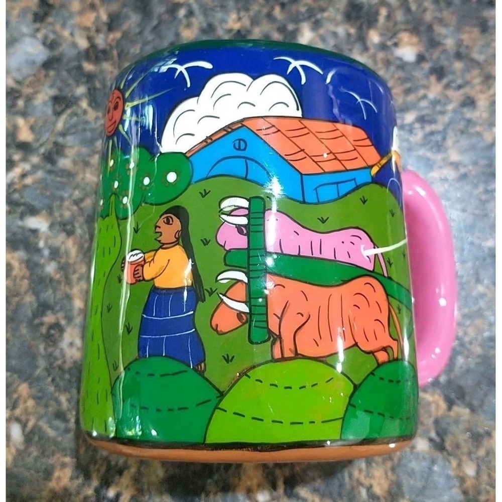 Handcrafted & Painted Storytelling Clay‎ Mug Mexican Folk Art Pottery